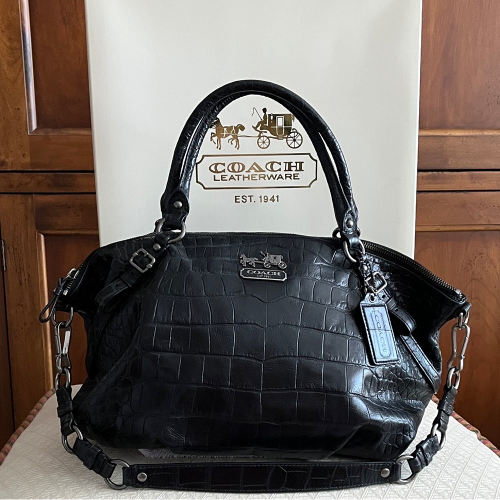 Coach Madison Sophia Croc-Embossed Satchel Black EUC - Picture 8 of 17